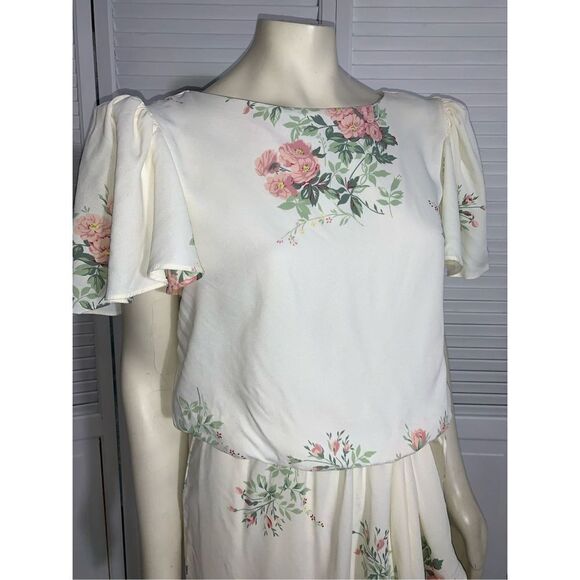 Vintage Floral Pastel Puff Sleeve Dress Cream 9/10 - Picture 4 of 14